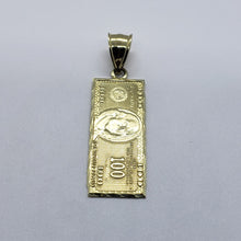 Load image into Gallery viewer, 10k Yellow Gold Diamond Cut $100 Hundred Bill Dollars Pendant Charm 3 Sizes

