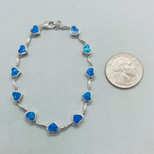 Load image into Gallery viewer, Sterling Silver Synthetic Opal Heart Link Bracelet for Women lobster lock
