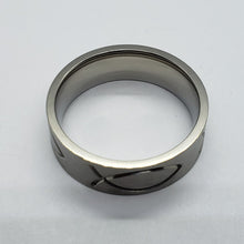 Load image into Gallery viewer, Titanium Wedding Band Christian Fish 8mm Ichthys Ring Men Comfort fit size 6-14
