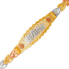 Load image into Gallery viewer, 14K Tri Color Gold 15 Anos Quinceanera Diamond Cut Faceted ID Bracelet 6mm/12mm
