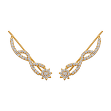 Load image into Gallery viewer, 14K Gold Ear Climbers, 6x27mm Curve Earrings, Dainty Sparkling Stones Crawler
