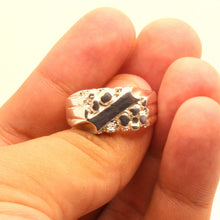 Load image into Gallery viewer, 925 Sterling Silver Slanted Center Stripe Nugget Ring 7/16 Inch Wide, Sizes 8-13
