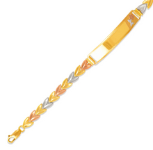 Load image into Gallery viewer, 14K Tri Color Gold Faceted Diamond Cut ID Bracelet 6mm Wide 8mm Center 7" Chain
