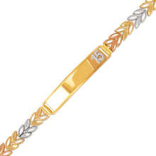 Load image into Gallery viewer, 14K Tri Color Gold Faceted D/C 15 Anos ID Bracelet 6mm Wide 8mm Center 7" Chain
