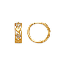 Load image into Gallery viewer, 14K Yellow or White Gold Earrings Sparkling Accents Heart Huggie Hoop 4.5x14mm
