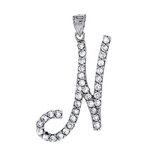 Load image into Gallery viewer, 925 Sterling Silver CZ Script Initial Letter Alphabet Pendant 1 3/8 Inch Wide
