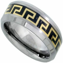 Load image into Gallery viewer, Tungsten Carbide 8mm Flat Wedding Band Ring Gold Greek Key Design Size 7 to 14
