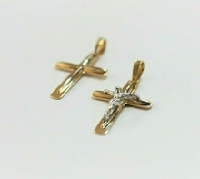 Load image into Gallery viewer, Authentic 14K Yellow Lined Gold Cross Pendant with/out White Gold Jesus 2 Style
