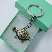 Load image into Gallery viewer, Jeweled Tortoise Turtle Key Chain Crystal Key Ring Multi Color 3 1/2 inches long
