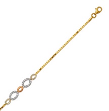 Load image into Gallery viewer, 14K Tricolor Gold 7mm Center, 1mm Ladies Bracelet High Polished Fancy Chain
