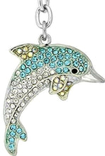Load image into Gallery viewer, Jeweled Bottlenose Dolphin Key Chain Crystal Key Ring Clear Blue Topaz Color 4"
