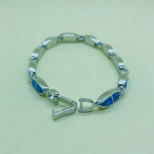 Load image into Gallery viewer, Sterling Silver Synthetic Opal Bracelet with Oval Links Hand Inlay
