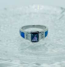 Load image into Gallery viewer, Sterling Silver Blue Synthetic Opal Cushion Cut Ring
