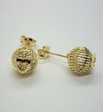 Load image into Gallery viewer, 14K Yellow Gold Round Ball with Heart Stud Earrings
