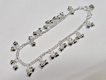 Load image into Gallery viewer, 925 Sterling Silver Figaro Link Anklet with Double Hearts, Fits 9" to 10" Ankles
