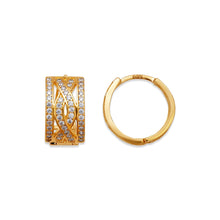Load image into Gallery viewer, 14K Gold Hoop Earrings Sparkling Accents Elegant Huggie Style for Women 8.5x14mm
