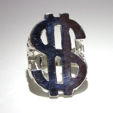 Load image into Gallery viewer, 925 Sterling Large Dollar Sign Diamond Cut Finish Nugget Ring 1 5/16 Inch Wide
