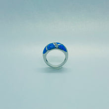 Load image into Gallery viewer, Sterling Silver Blue Synthetic Opal Knife Edge Ring
