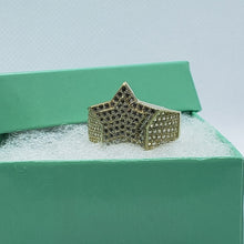 Load image into Gallery viewer, 14K Yellow Gold Double Star Shaped Ring 20.5mm Band Iced Size 9-11 Hip Hop Style
