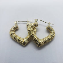 Load image into Gallery viewer, 10K Yellow Gold Door Knocker Heart Bamboo Hoop Earrings 2 Sizes
