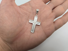 Load image into Gallery viewer, 925 Sterling Silver Outline Diamond Cut Cross Pendant 1 1/4 Inch Tall (31mm)
