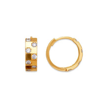 Load image into Gallery viewer, 14K Yellow Gold Earrings Sparkling Accents Huggie Hoop Minimalist Style 4.5x14mm
