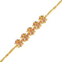 Load image into Gallery viewer, 14K Tricolor Gold Fancy Frog Bracelet High Polished 2mm Wide 10mm Center
