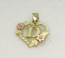 Load image into Gallery viewer, 10k Yellow Rose Gold Heart Flower Alphabet Initial Letter Pendant Charm Women
