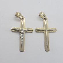 Load image into Gallery viewer, Authentic 14K Yellow Lined Gold Cross Pendant with/out White Gold Jesus 2 Style
