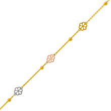 Load image into Gallery viewer, 14K Tricolor Gold Flower Charm Anklet Bracelet High Polished 10 inch Chain Women
