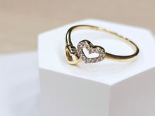 Load image into Gallery viewer, 14K Solid Yellow Gold Handmade Double Heart Ring With CZ for Women Band Size 5-9

