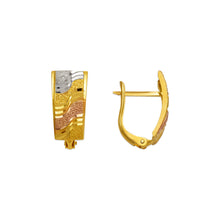 Load image into Gallery viewer, 14K Real Gold Tri-Color Diamond Cut Round Hoop 8mm Huggie Earrings 6 Styles
