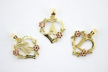 Load image into Gallery viewer, Authentic 14k Yellow Gold Heart Flower Alphabet Initial Letter Pendant Charm

