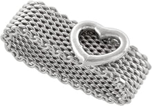 Load image into Gallery viewer, Sterling Silver Heavy Mesh Ring 10mm Wedding Band with 8mm Wide Heart Size 5-11
