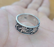 Load image into Gallery viewer, 925 Sterling Silver Dancing Bears Ring for Women and Men 5/16 Thick Size 6 - 10
