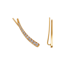 Load image into Gallery viewer, 14K Gold Ear Climbers, 3x26mm Curve Earrings, Dainty Sparkling Stones Jewelry
