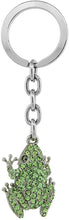Load image into Gallery viewer, Jeweled Frog Key Chain Crystal Key Ring Green Peridot Colored 3 1/2 inches long
