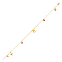 Load image into Gallery viewer, 14K Tricolor Gold Dolphin Charm Bracelet Anklet 2mm Link 11mm Charm 10" Chain

