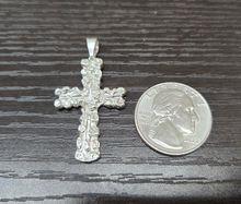 Load image into Gallery viewer, 925 Sterling Silver Wide Flat Nugget Cross Pendant 1 3/8 Inch Tall (35mm)
