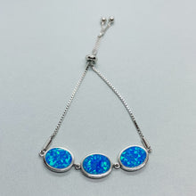Load image into Gallery viewer, Sterling Silver Synthetic Opal 3Oval Links Bolo Bracelet for Women Sliding Clasp

