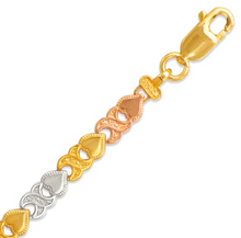 Load image into Gallery viewer, 14K Tri Color Gold Faceted Diamond Cut Bracelet 4 mm 7" Chain Heart Design
