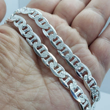 Load image into Gallery viewer, Sterling Silver D/C Flat Mariner Link Chain Necklace Bracelet Italy 8mm, 7"-30"
