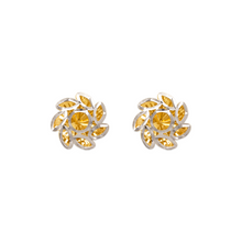 Load image into Gallery viewer, 14K Two Tone Gold High Polished Diamond Cut Flower Stud Earrings 11mm
