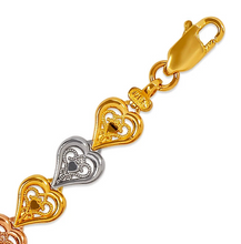 Load image into Gallery viewer, 14K Tri Color Gold Faceted Diamond Cut Bracelet 7 mm 7" Chain Brazalete tricolor
