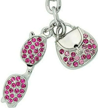 Load image into Gallery viewer, Purse &amp; Sunglasses Key Chain Crystal Key Ring 4 inches Long 33mm Round
