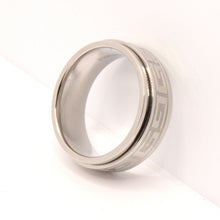Load image into Gallery viewer, Stainless Steel Reflective High Polish Etched Greek Key Center Spinner Ring 8mm
