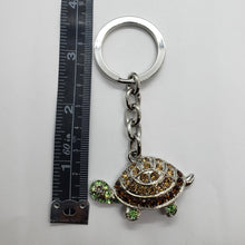 Load image into Gallery viewer, Jeweled Tortoise Turtle Key Chain Crystal Key Ring Multi Color 3 1/2 inches long

