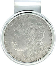 Load image into Gallery viewer, Sterling Silver Dollar Money Clip Morgan Dollar Peace and Mexican Olympic Coins
