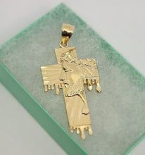 Load image into Gallery viewer, Authentic 10K Solid Gold Jesus Face on Cross Pendant Diamond Cut 2 inch Charm
