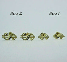 Load image into Gallery viewer, 10K Solid Yellow Gold Dollar $ Sign Money Stud Earring Push Back 2 Size
